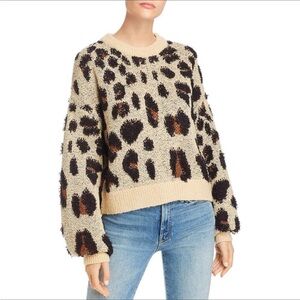 Bardot Womens Tan Short Leopard Print Top Crop Sweater Shirt Small